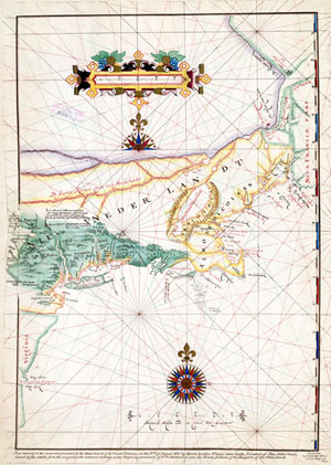 Карта путешествия Блока 1614 года. На ней впервые в истории появилось название &laquo;Новые Нидерланды&raquo;.